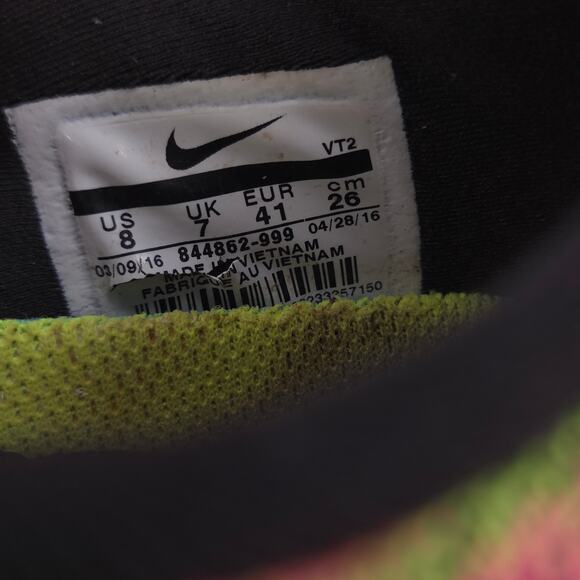 Nike Lunar Epic Flyknit 2 Athletic Running Shoe Men Size 8 844862-999 Pink Green - Picture 10 of 10